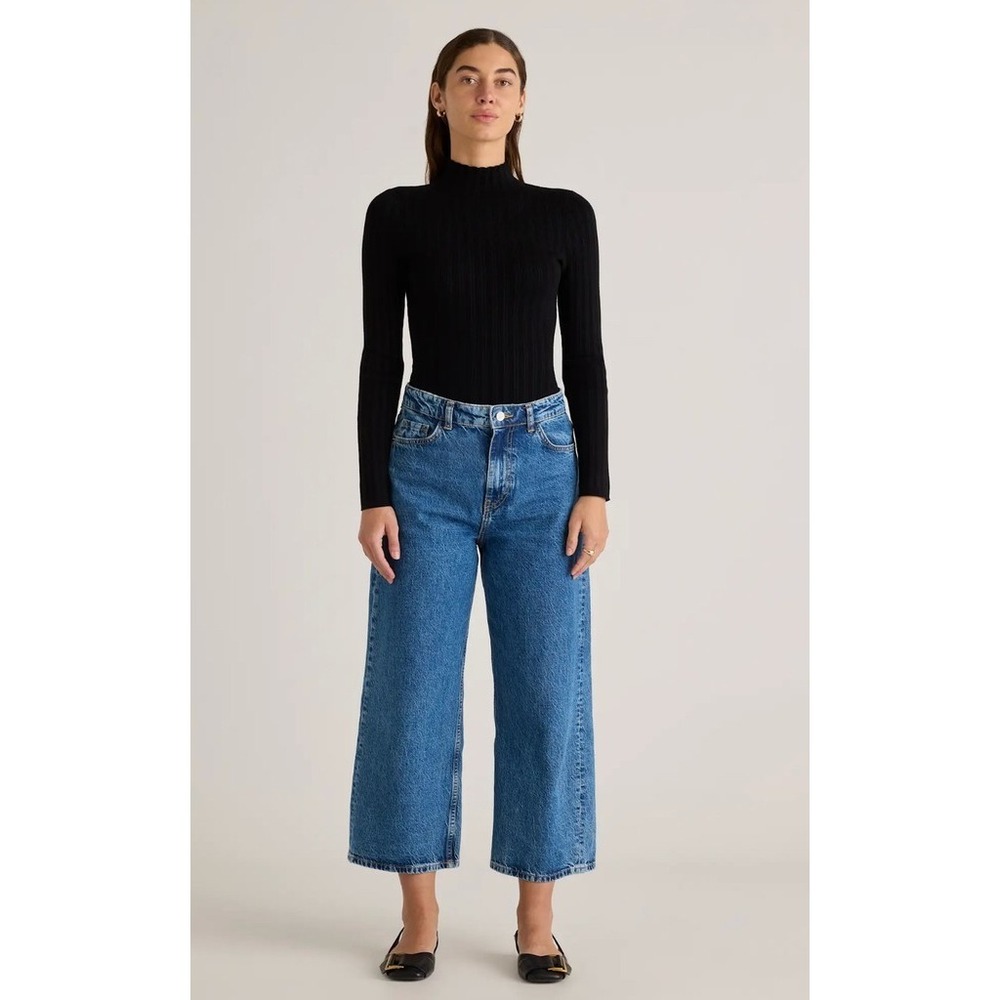 Quince cotton cashmere Bodysuit Womens XS Black Ribbed Turtleneck Snap Closure - Picture 3 of 7
